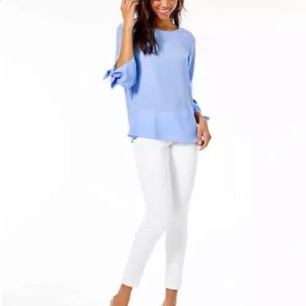 Lilly Pulitzer Women's Top Langston Pull Over Blue Blouse 3/4 Sleeve XS - Picture 2 of 10
